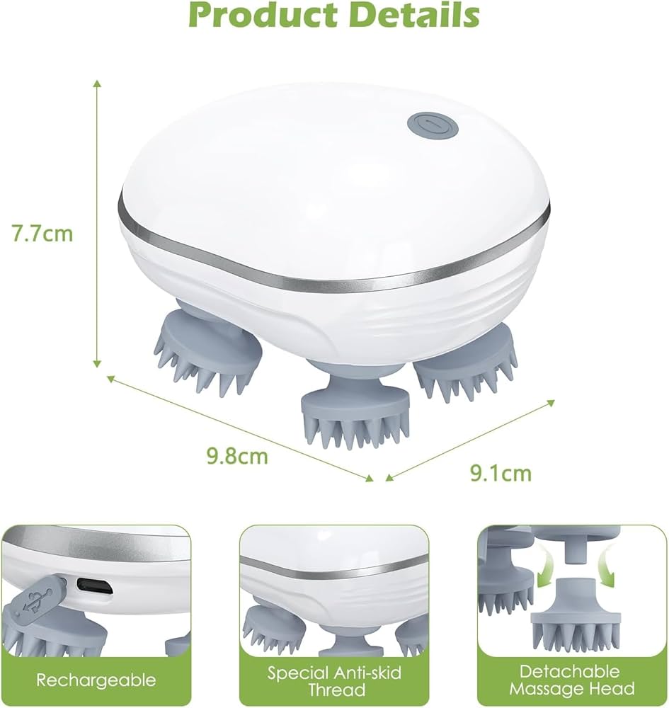 Electric Scalp & Body Massager with 4 Rotating Massage Heads | One-Button Control | Rechargeable Deep Tissue Massager