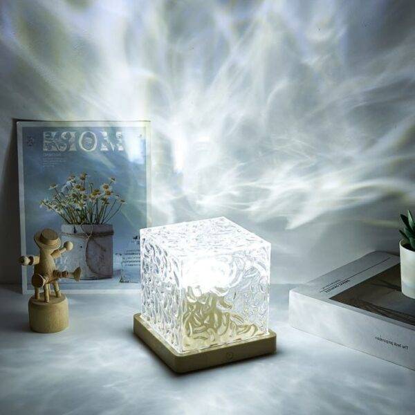 Crystal Cube LED Night Lamp with Ocean Wave Projection | RGB Color Changing Light with Remote Control & Adjustable Brightness